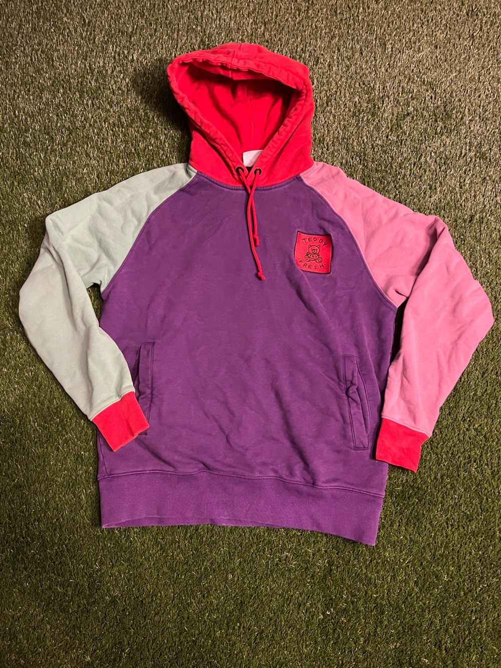 Teddy Fresh Purple Colorblock Hoodie with Pink & Red Accents Men’s Medium